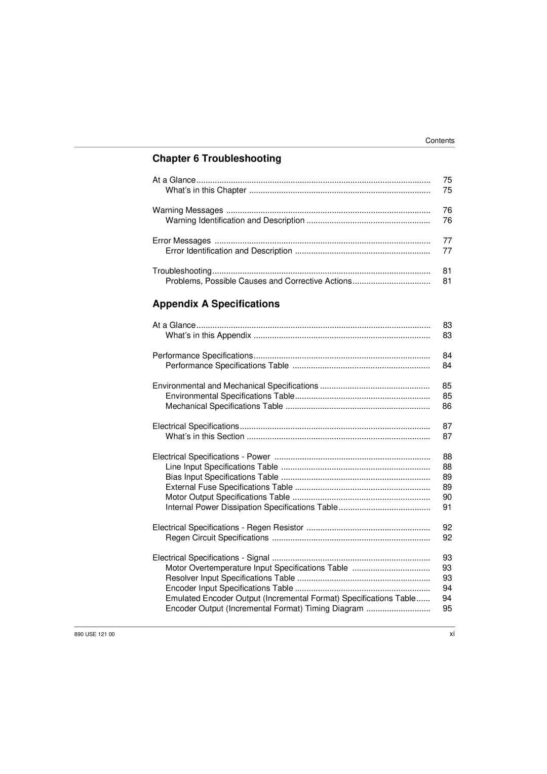 Schneider Electric 17S Series manual Troubleshooting, Appendix a Specifications 