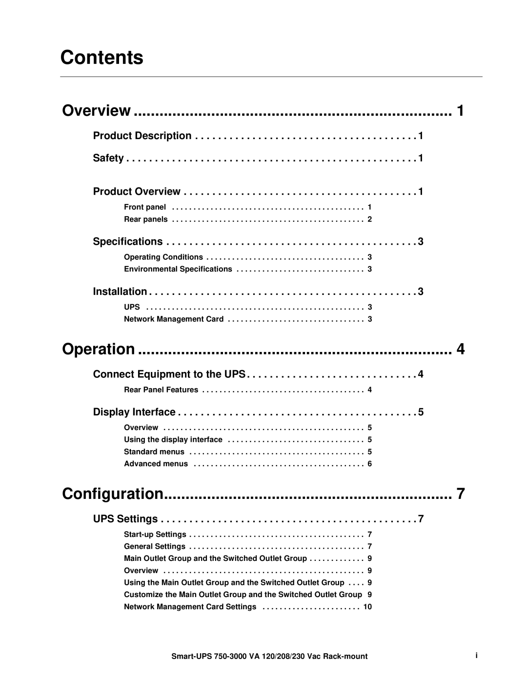 Schneider Electric 208, 230 VAC, 120 operation manual Contents 