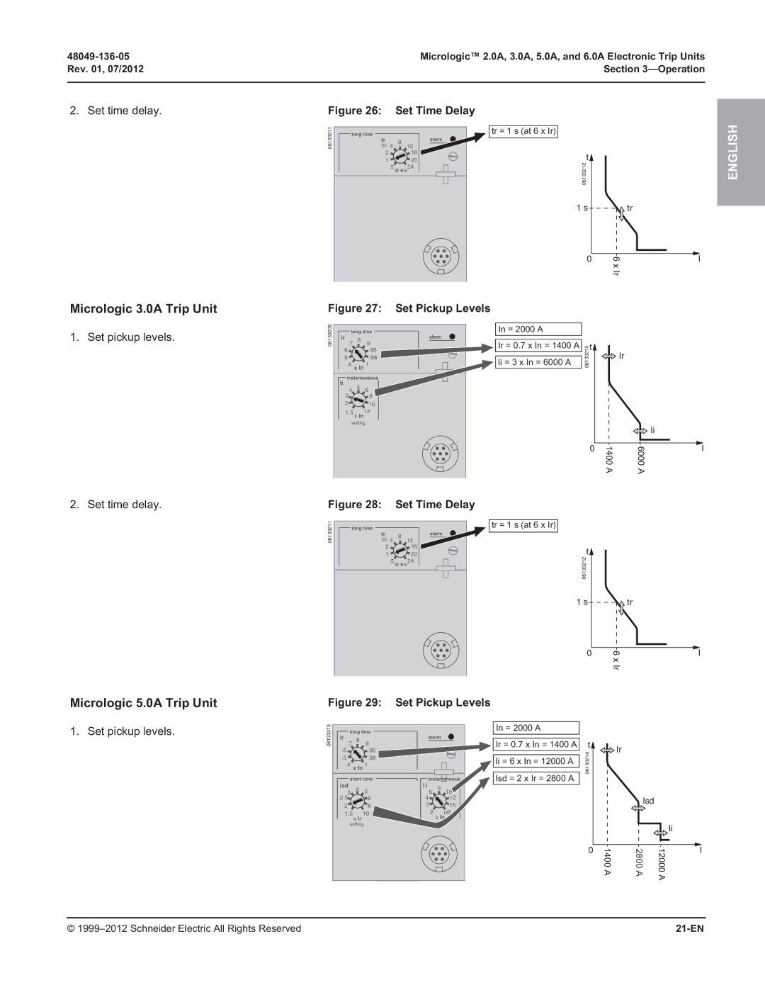 Schneider Electric 5.0A, 3.0A, 2.0A, and 6.0A manual Set time delay, Set Time Delay, Rev , 07/2012 Operation, 21-EN 