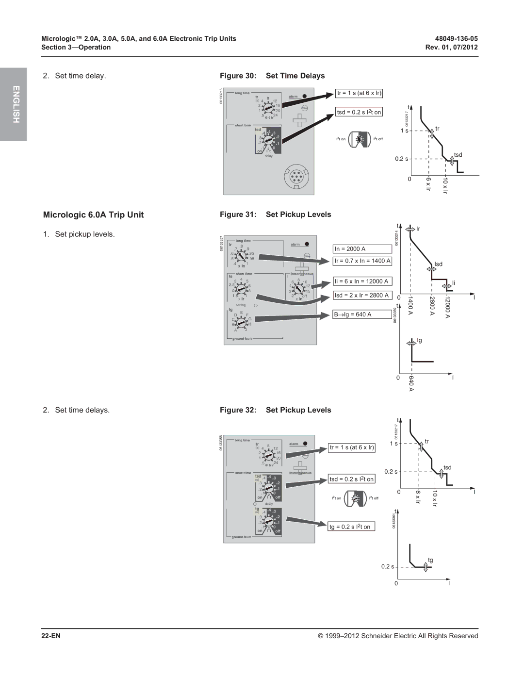 Schneider Electric 3.0A, 2.0A, and 6.0A, 5.0A manual Set Time Delays, Set time delays, 22-EN 