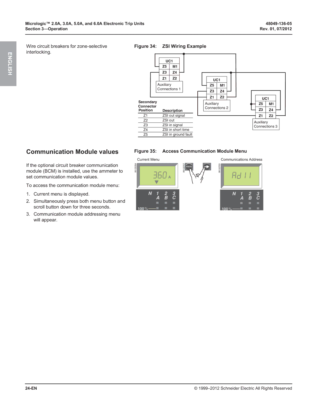 Schneider Electric and 6.0A Communication Module values, Wire circuit breakers for zone-selective, Interlocking, 24-EN 