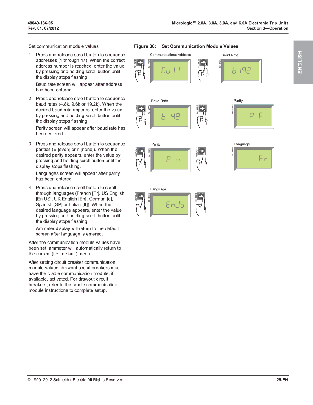 Schneider Electric 5.0A, 3.0A, 2.0A, and 6.0A manual Set communication module values, 25-EN 