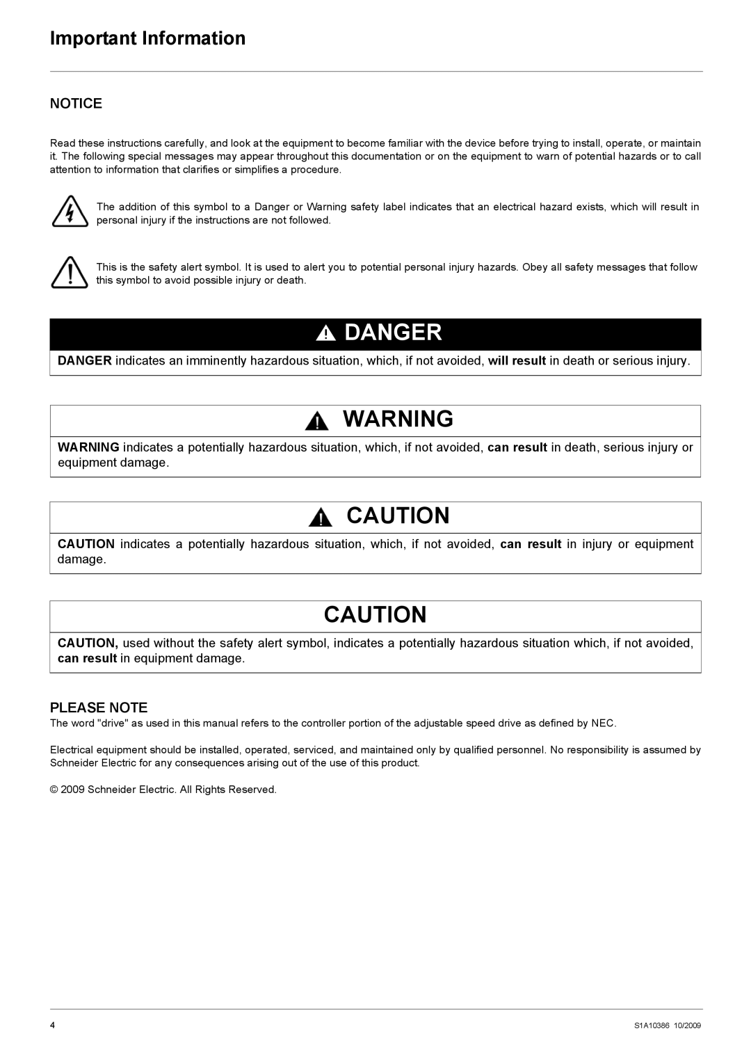 Schneider Electric 312 manual Important Information, Please Note 