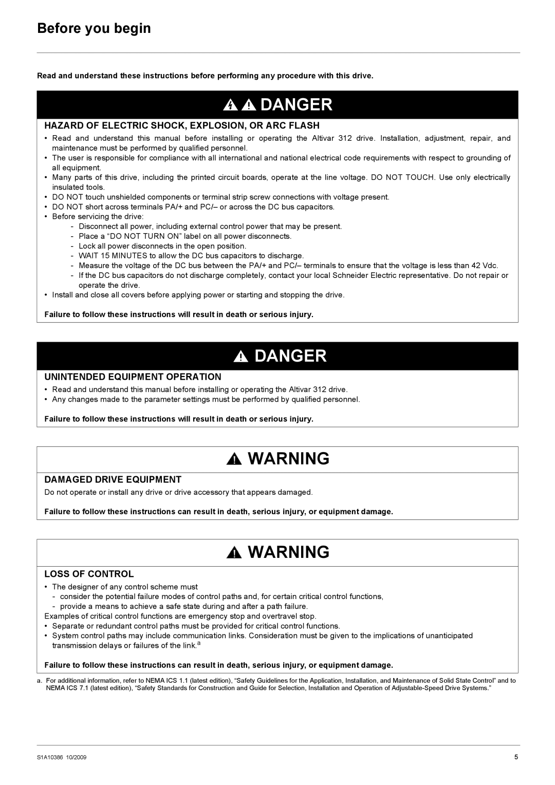 Schneider Electric 312 manual Before you begin, Hazard of Electric SHOCK, EXPLOSION, or ARC Flash 