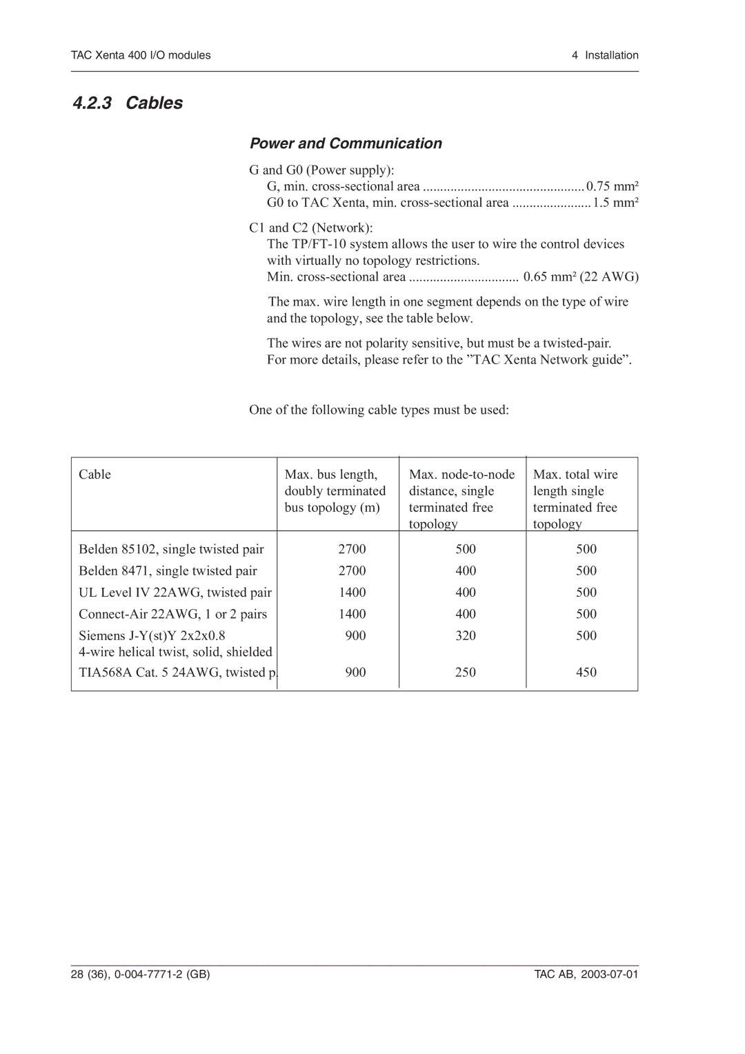 Schneider Electric 400 manual Cables, Power and Communication 