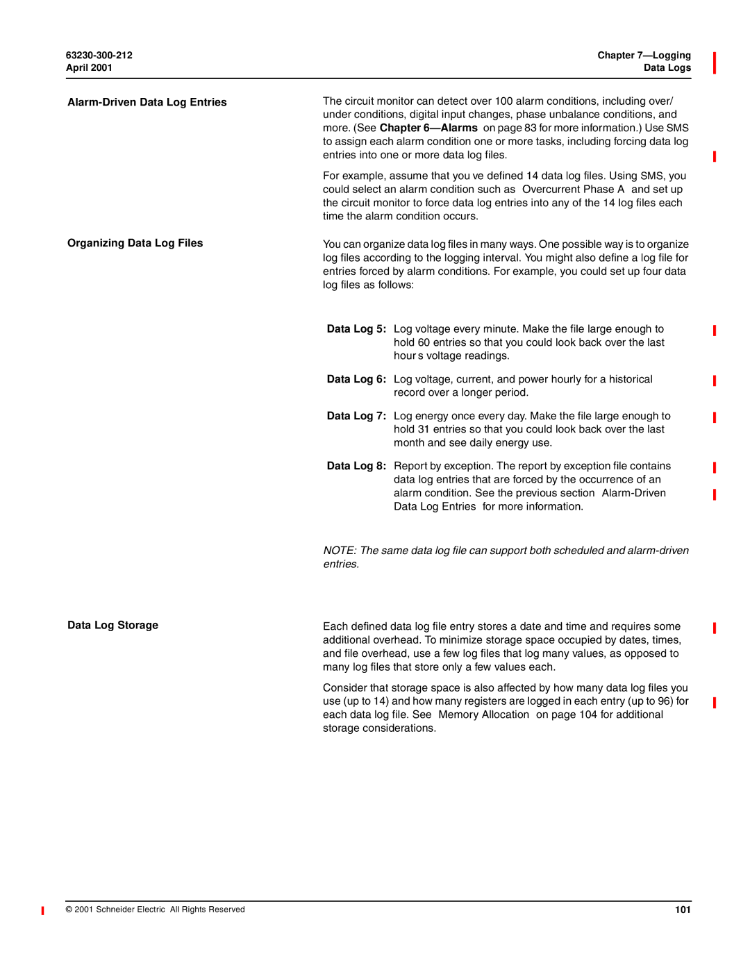 Schneider Electric 4000 manual April Data Logs, 101 