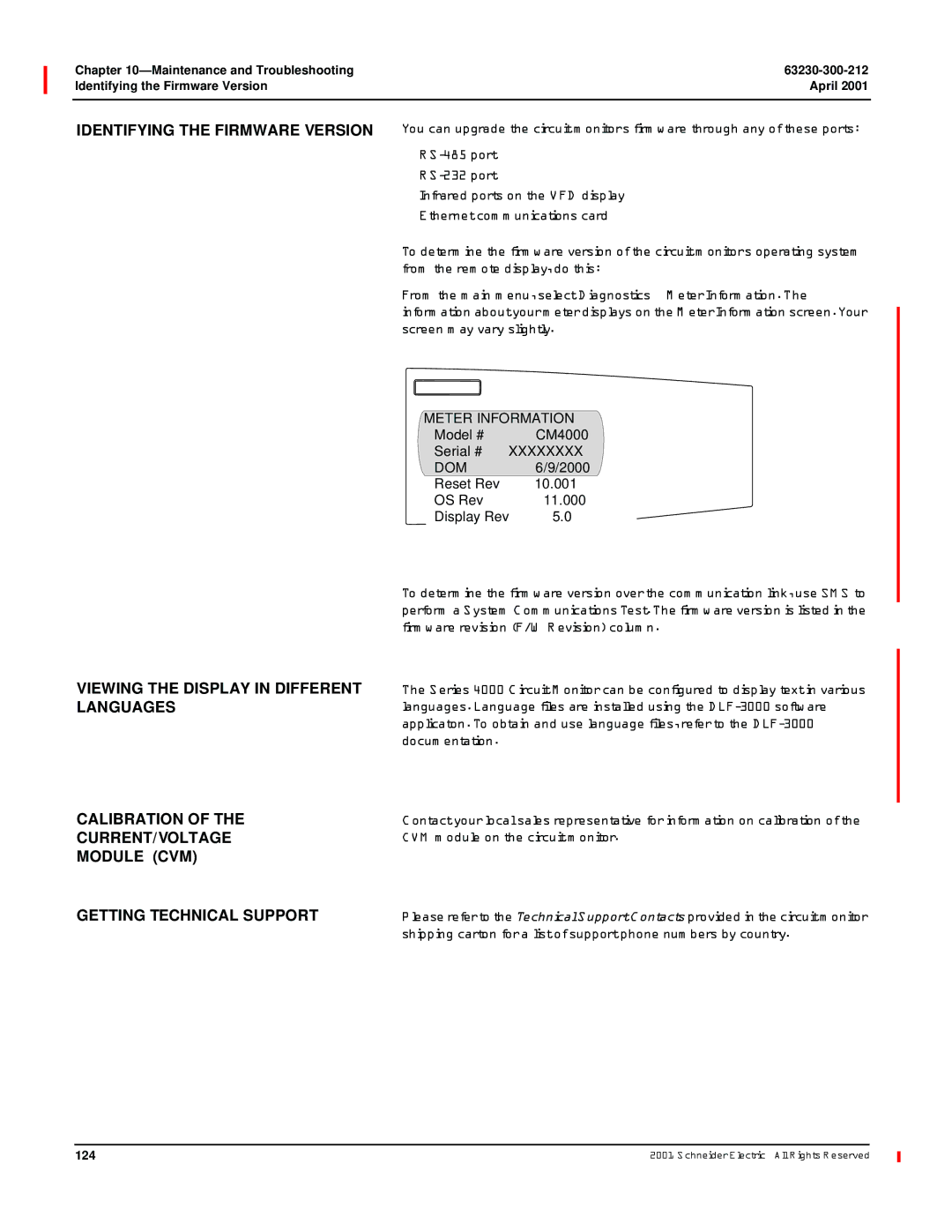 Schneider Electric 4000 manual Identifying the Firmware Version, Meter Information, Xxxxxxxx, Dom 