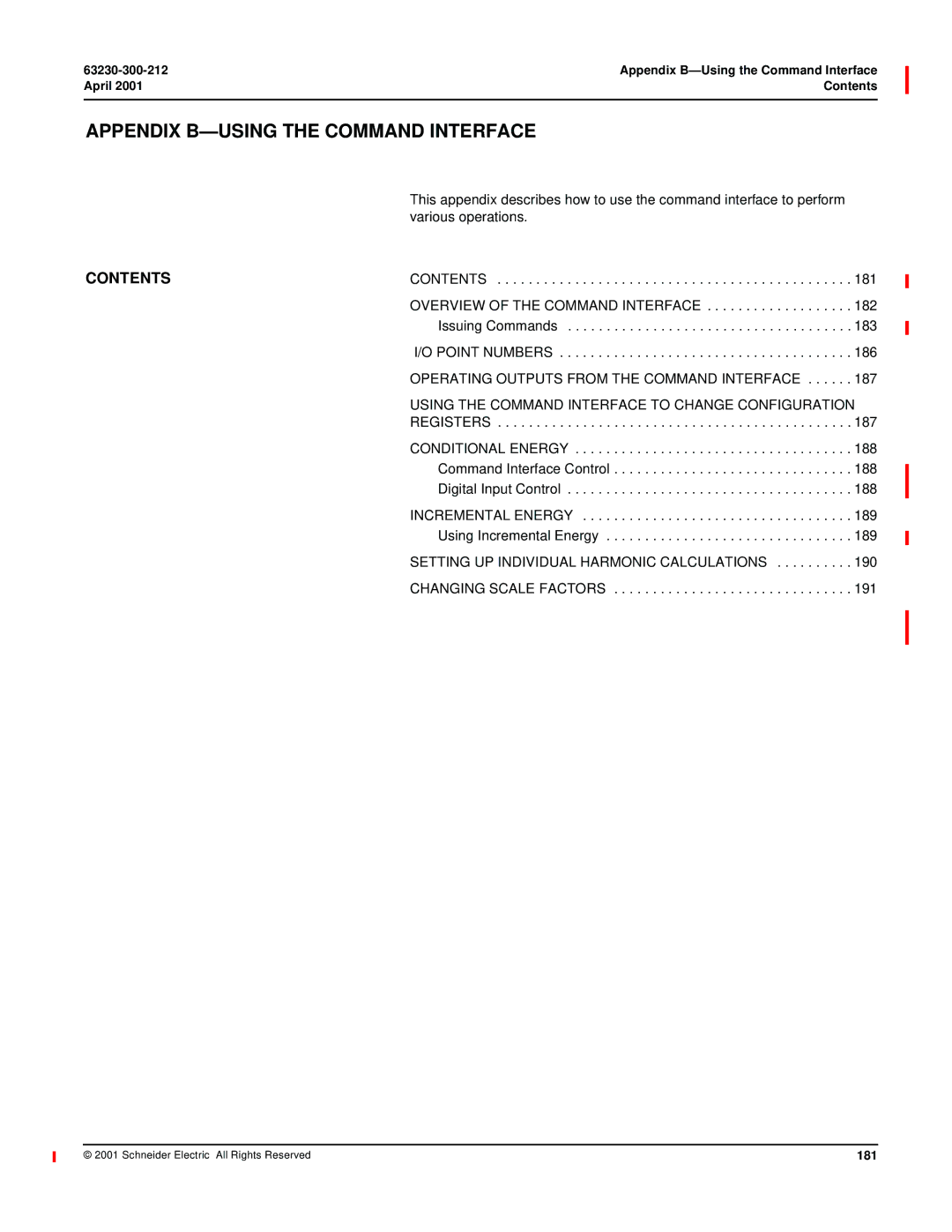 Schneider Electric 4000 manual Various operations, 181, Issuing Commands 183 Point Numbers 