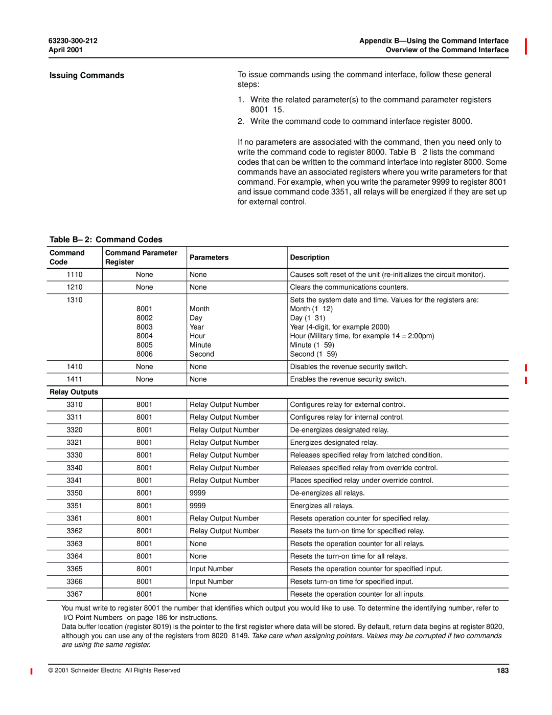 Schneider Electric 4000 manual Issuing Commands, 8001-15, Write the command code to command interface register 