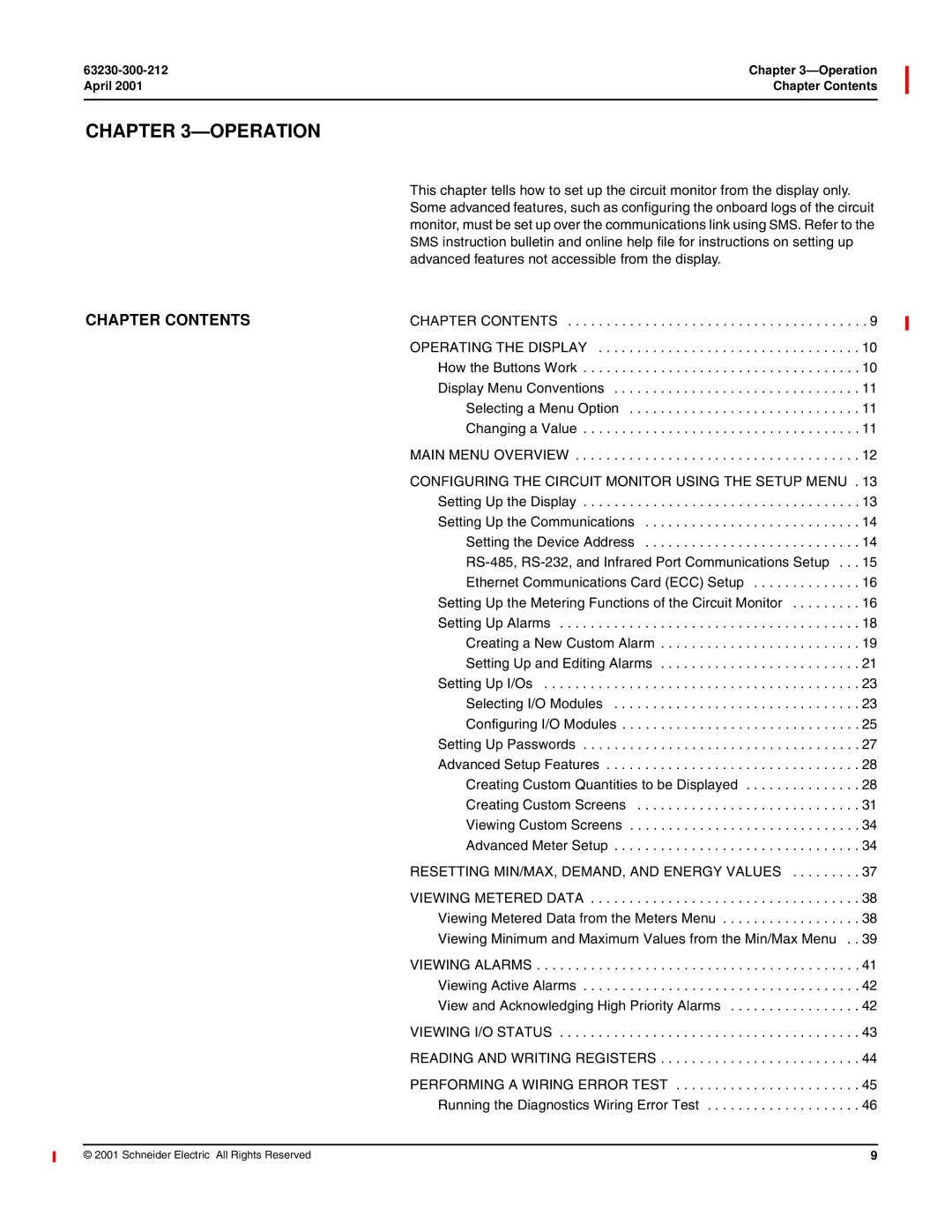 Schneider Electric 4000 manual Operation, Advanced features not accessible from the display 