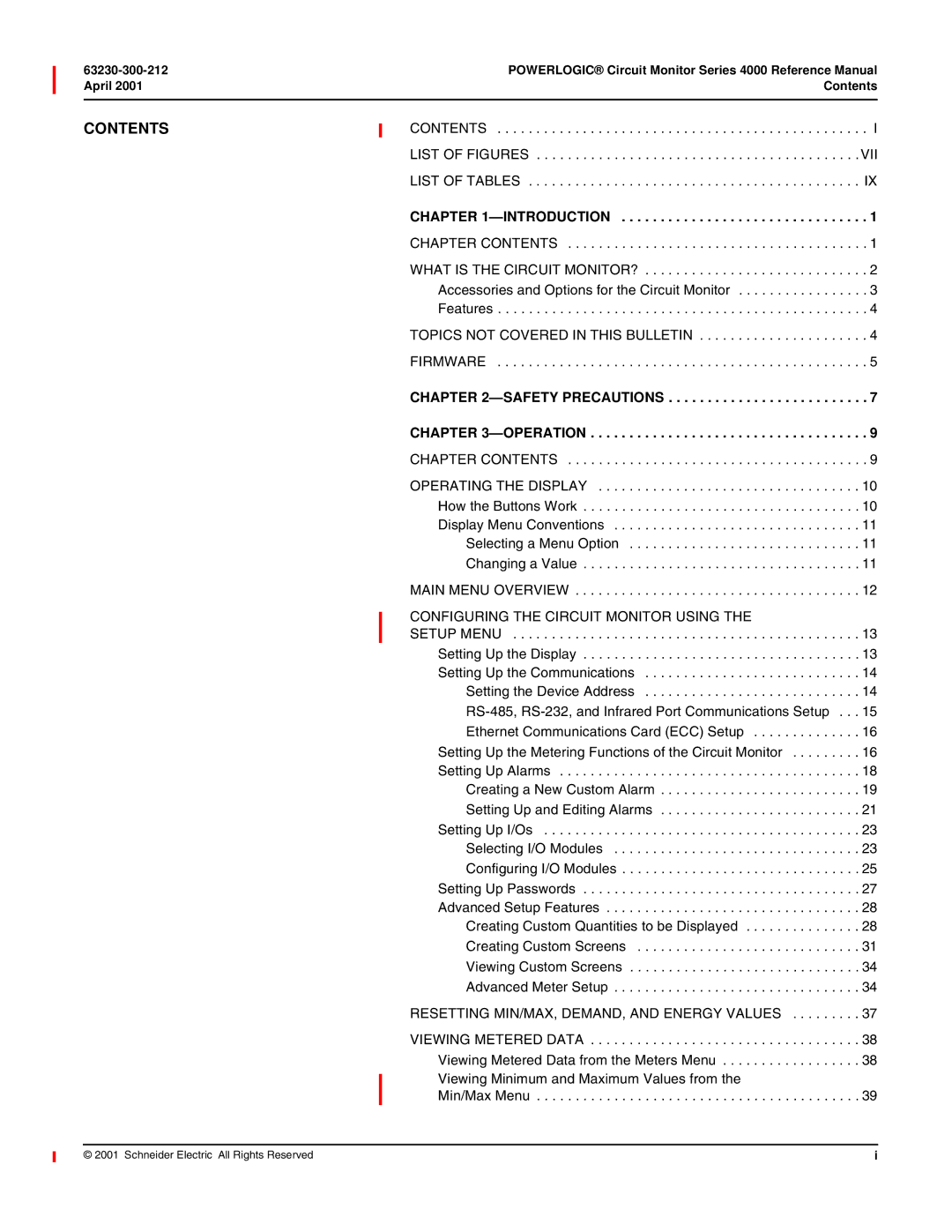 Schneider Electric 4000 manual Contents 