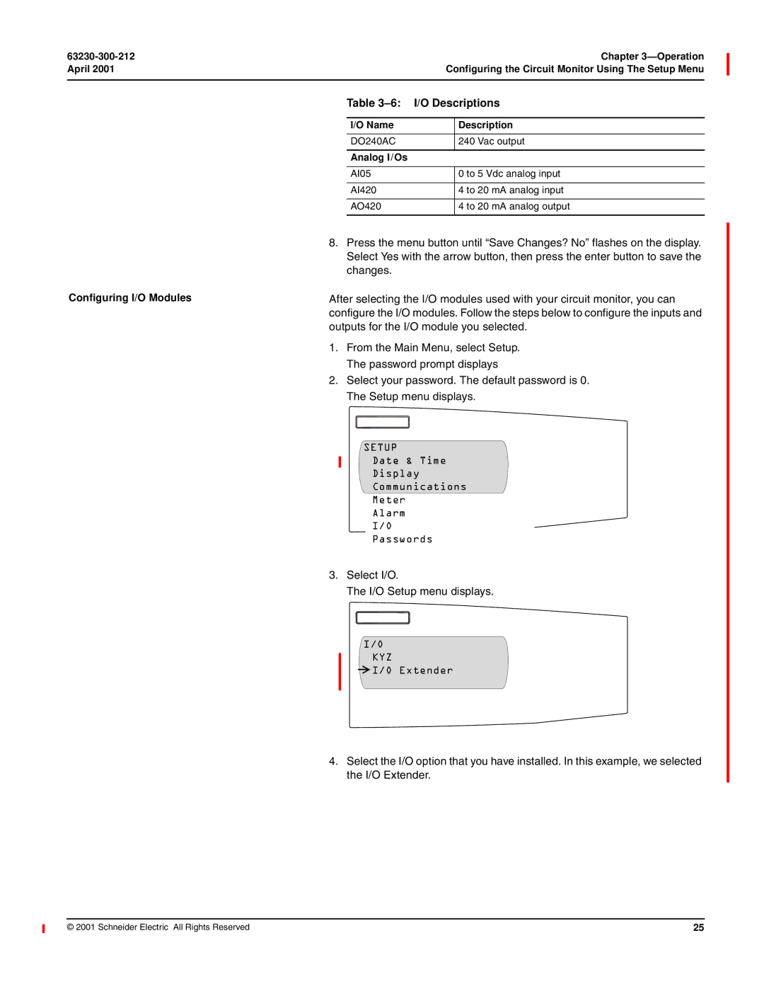 Schneider Electric 4000 manual Descriptions, Outputs for the I/O module you selected, Name Description, Analog I/Os 