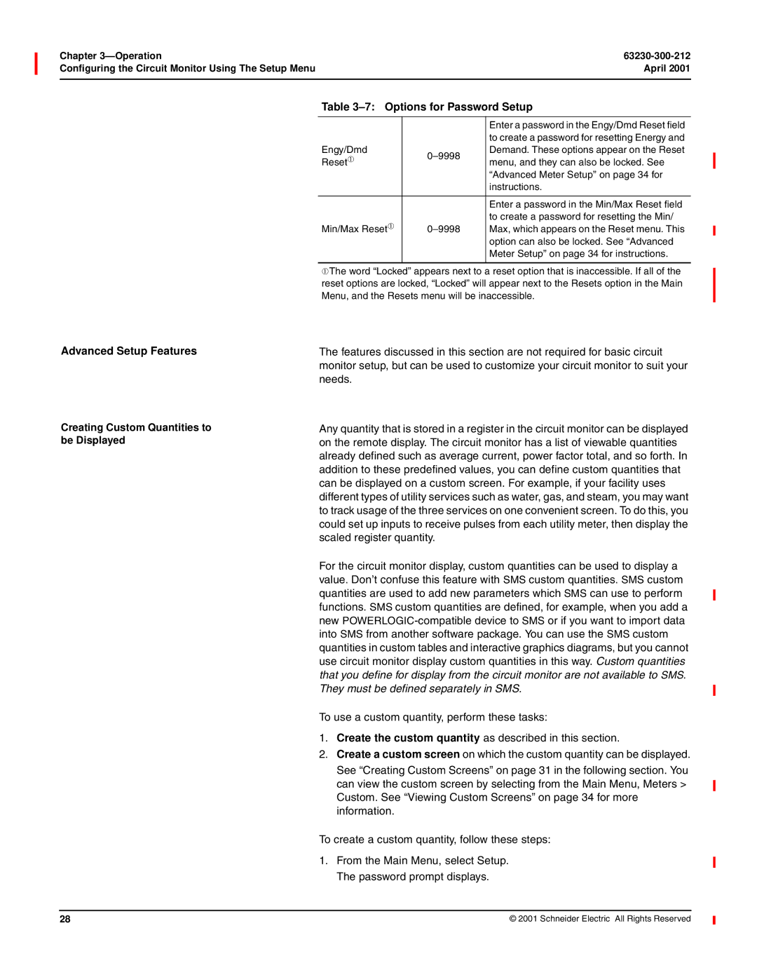 Schneider Electric 4000 manual Advanced Setup Features, Creating Custom Quantities to be Displayed 