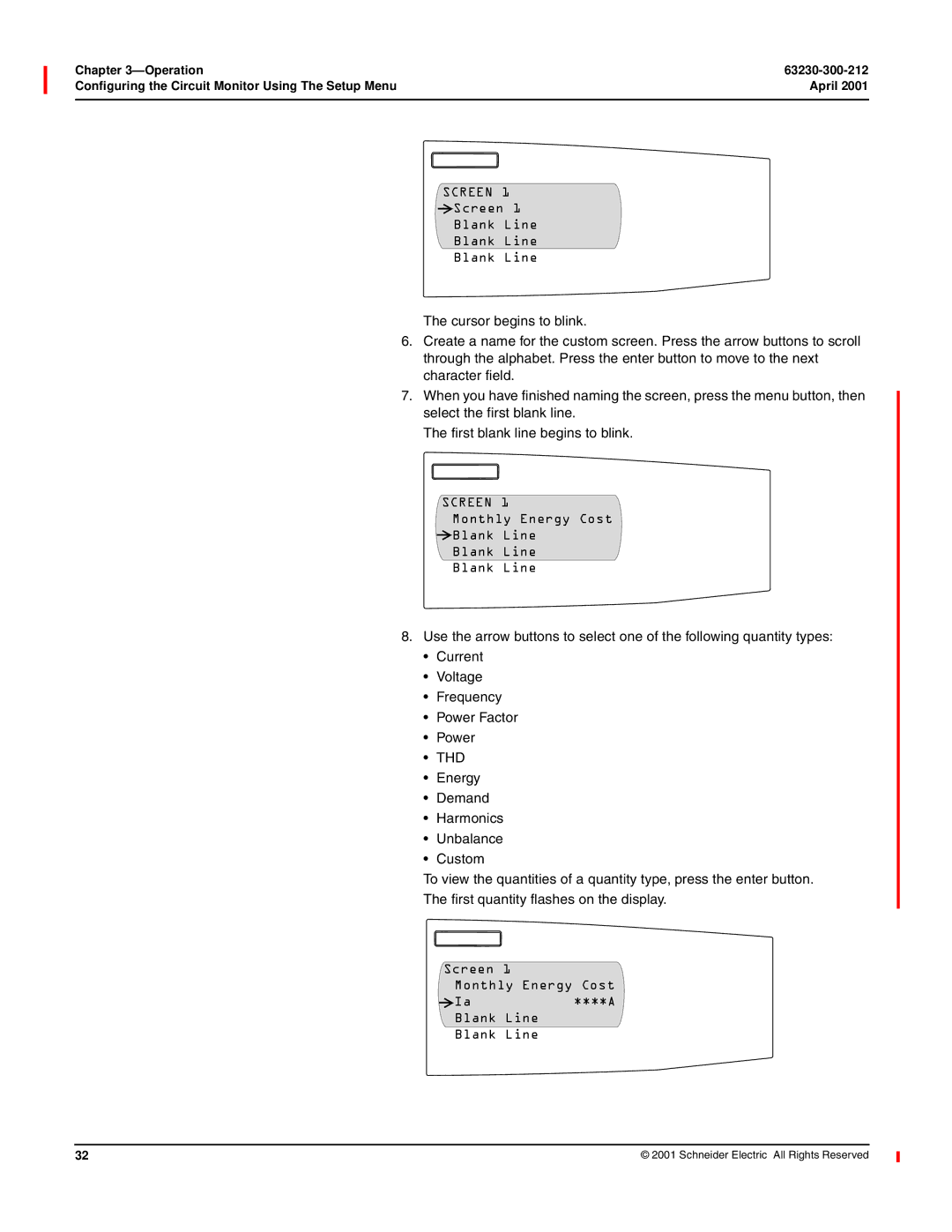Schneider Electric 4000 manual Screen Blank Line, Screen Monthly Energy Cost Blank Line 
