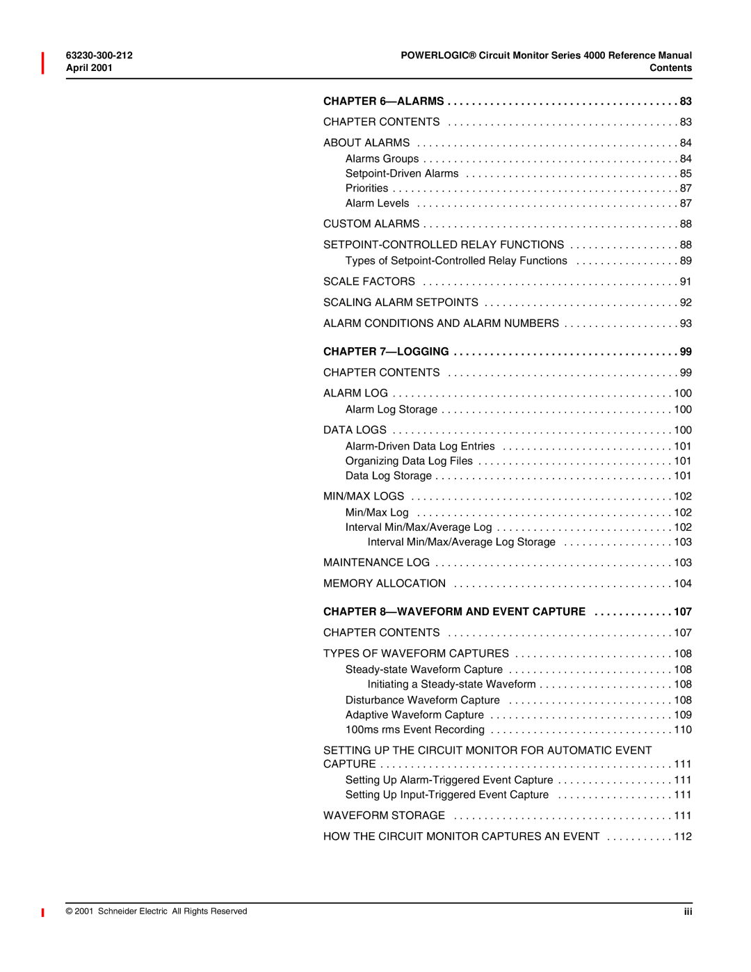 Schneider Electric 4000 manual Alarms, Logging, Waveform and Event Capture 