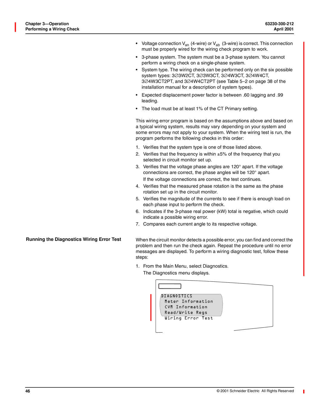 Schneider Electric 4000 manual Running the Diagnostics Wiring Error Test, Meter Information 