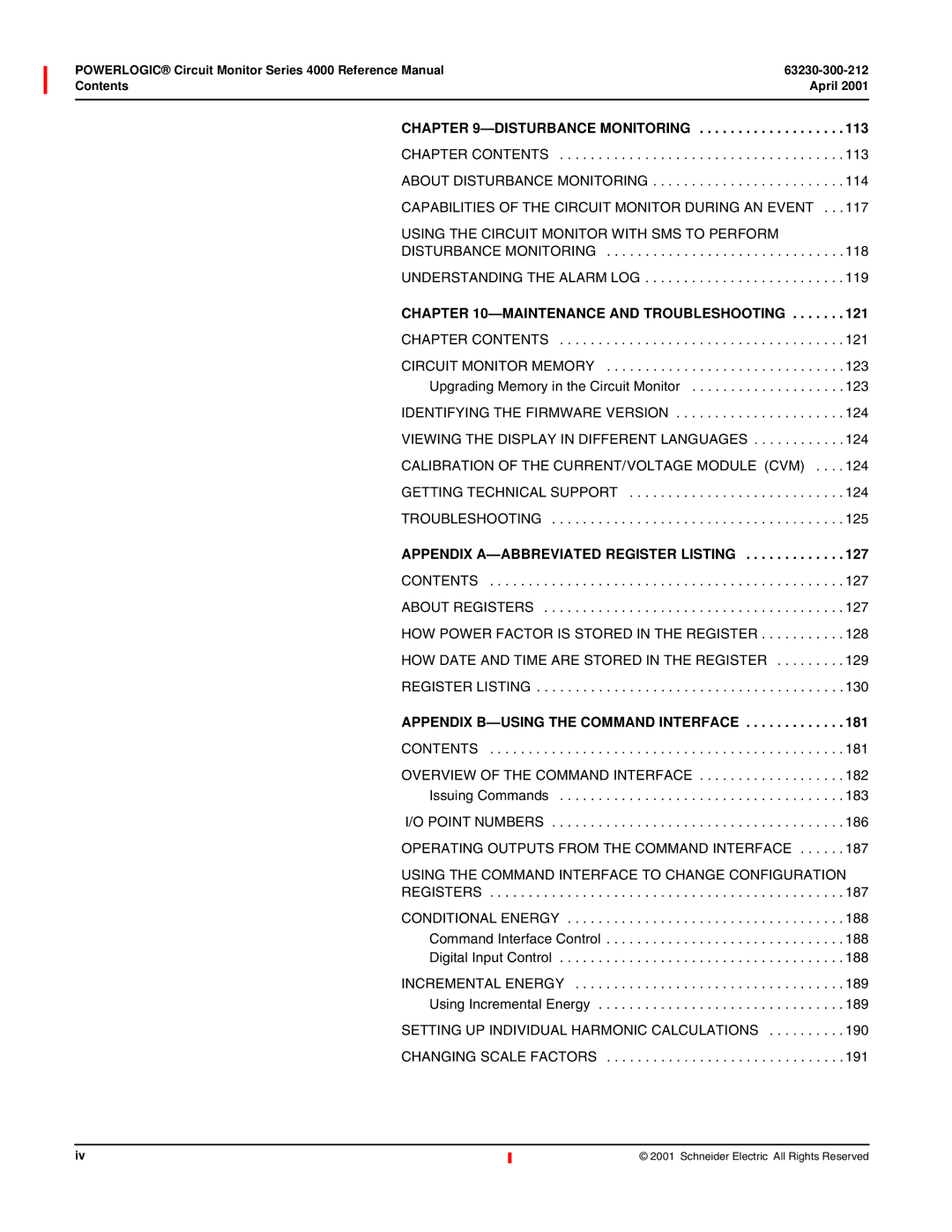 Schneider Electric 4000 manual Disturbance Monitoring, Appendix B-USING the Command Interface 