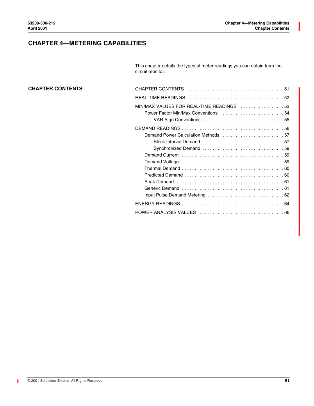 Schneider Electric 4000 manual Metering Capabilities, Circuit monitor 