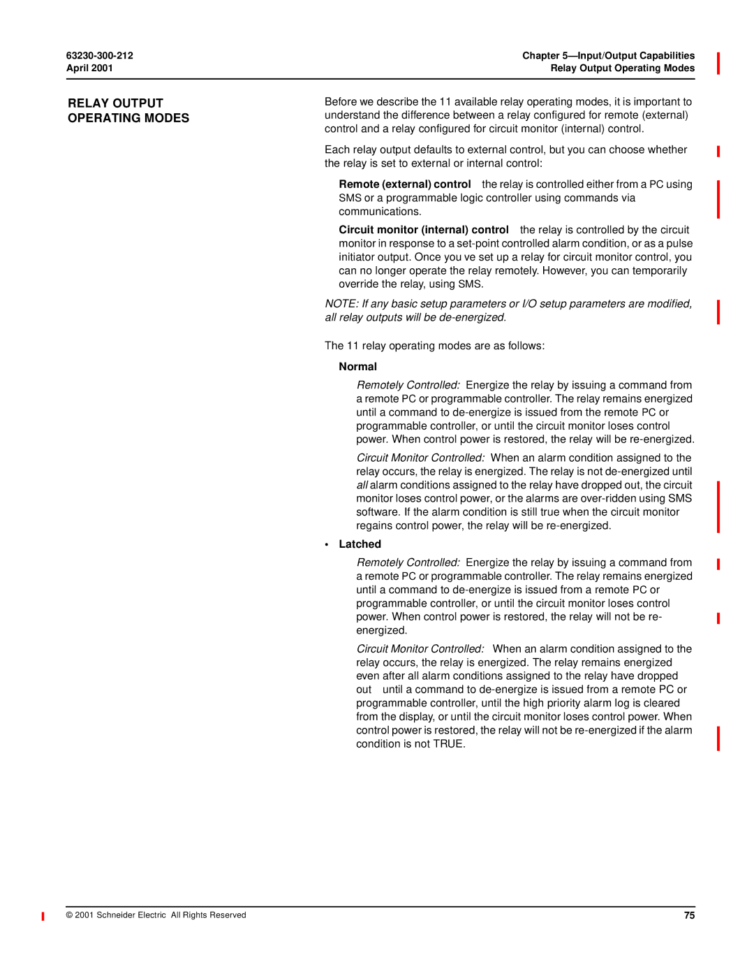 Schneider Electric 4000 manual Normal, Latched, April Relay Output Operating Modes 