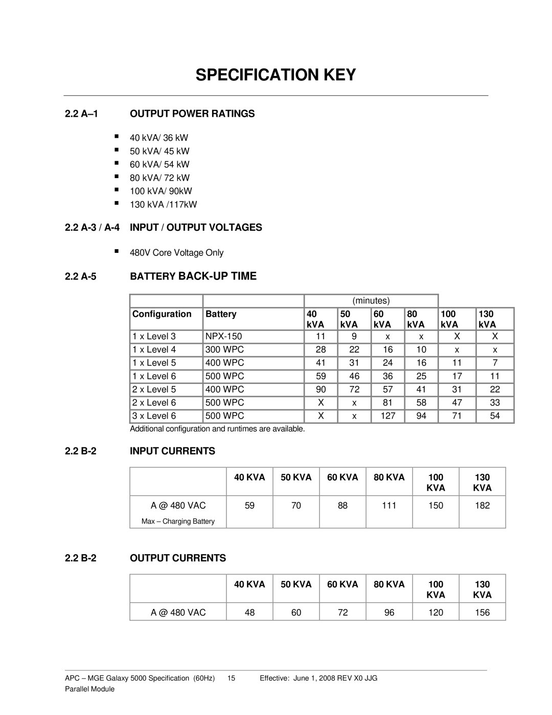 Schneider Electric 5000 Configuration Battery 100 130 KVA, KVA 50 KVA 60 KVA 80 KVA 100 130, 111 150 182, 120 156 