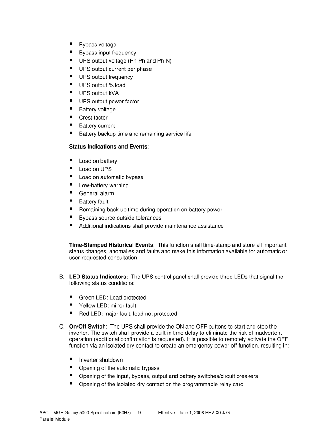 Schneider Electric 5000 specifications Status Indications and Events 