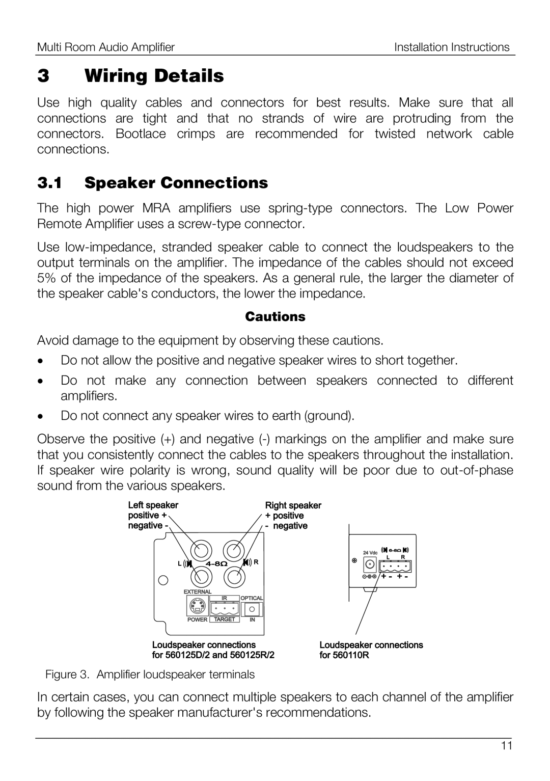 Schneider Electric 560125R/2, 560110R, 560125D/2 installation instructions Wiring Details, Speaker Connections 