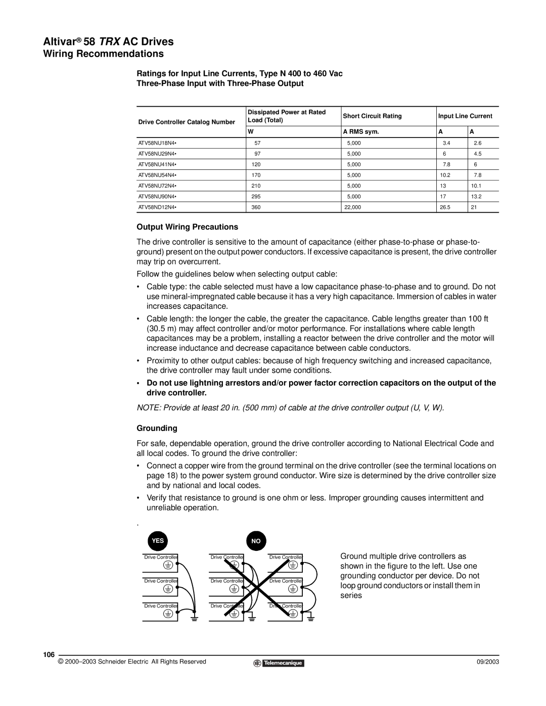 Schneider Electric 58 TRX manual Output Wiring Precautions, 106 