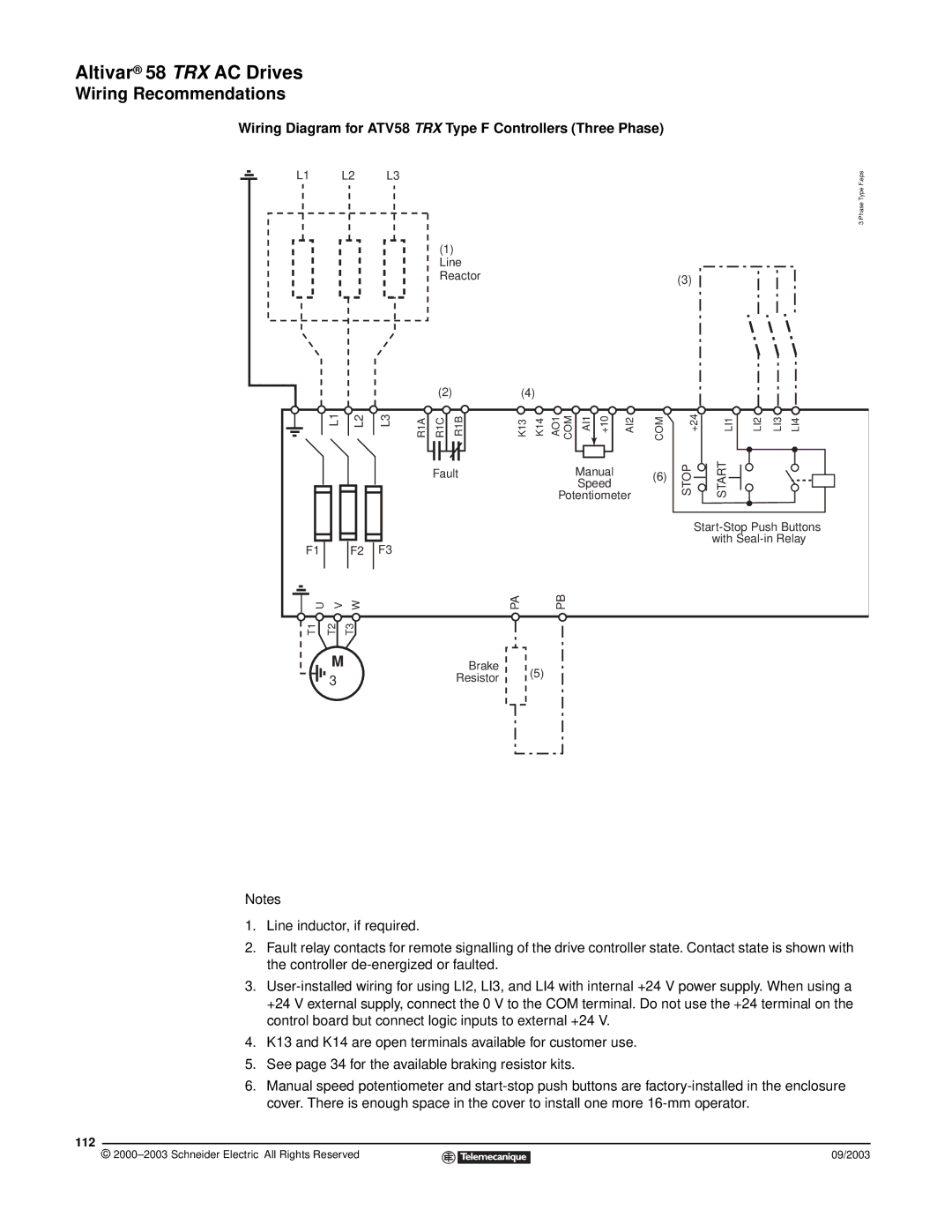 Schneider Electric manual Wiring Diagram for ATV58 TRX Type F Controllers Three Phase, 112 