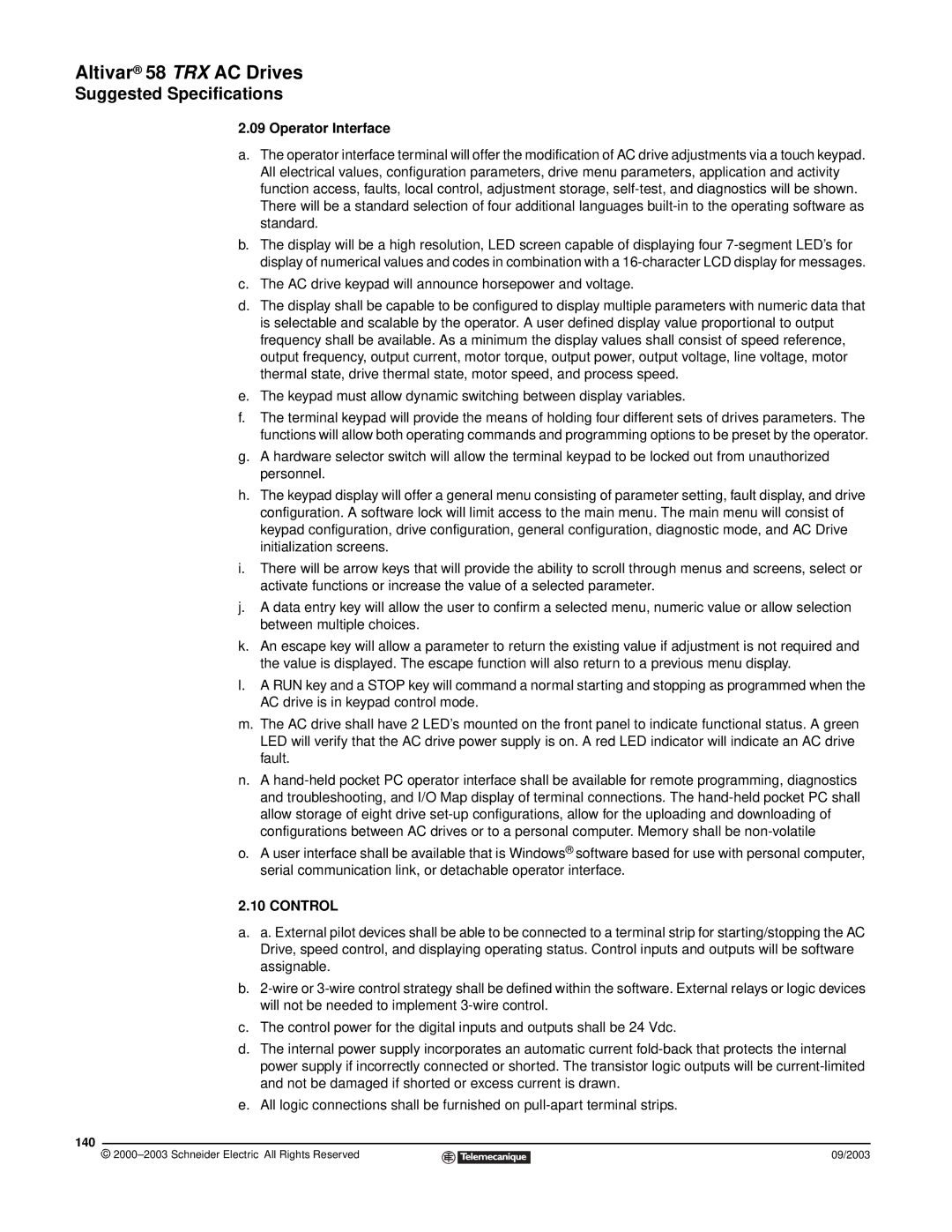 Schneider Electric 58 TRX manual Operator Interface, Control, 140 