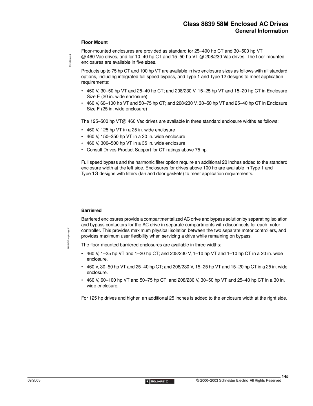 Schneider Electric 58 TRX manual Floor Mount, Barriered, 145 