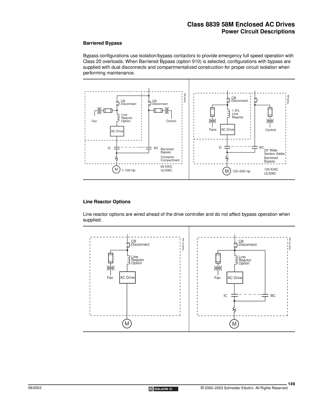Schneider Electric 58 TRX manual Barriered Bypass, Line Reactor Options, 149 