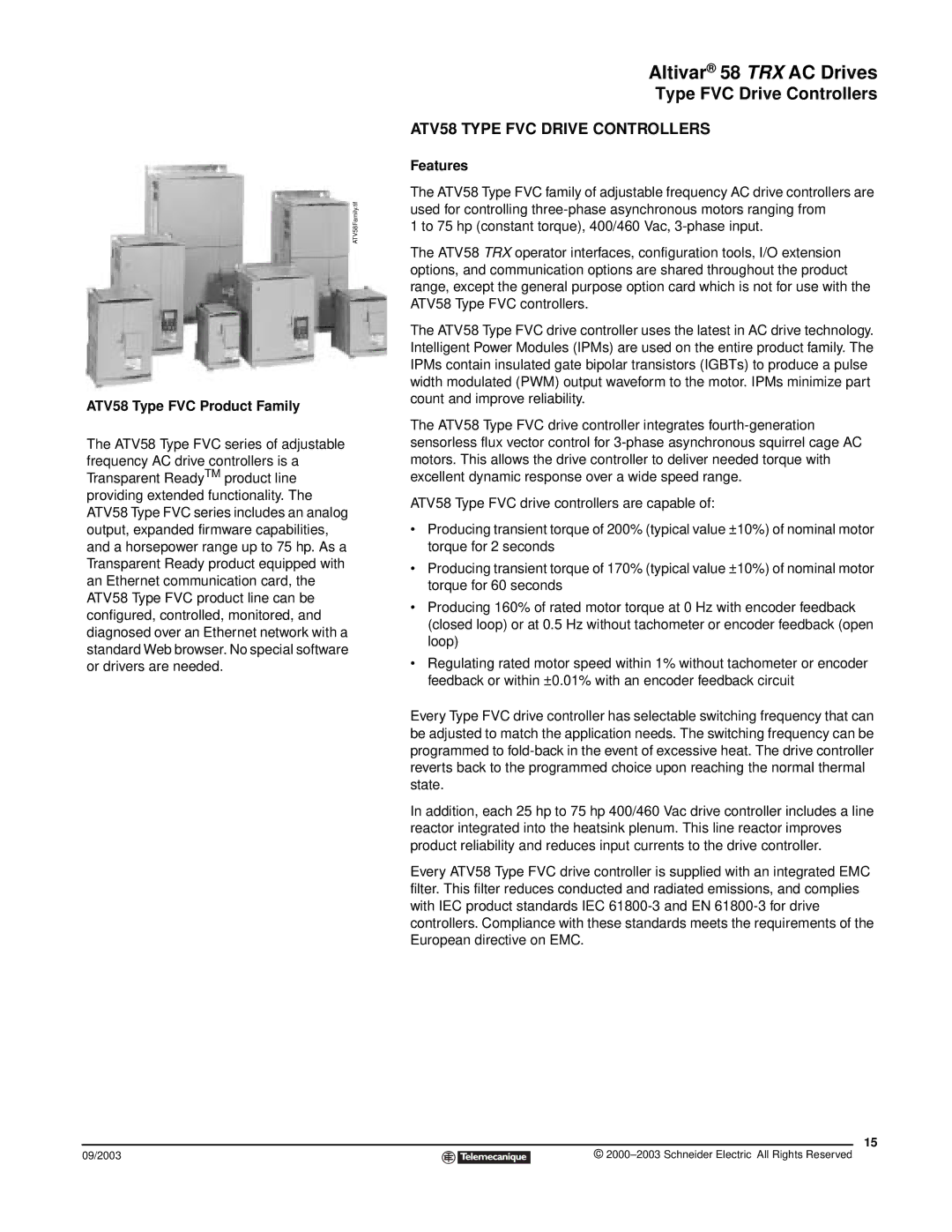 Schneider Electric 58 TRX manual ATV58 Type FVC Drive Controllers 