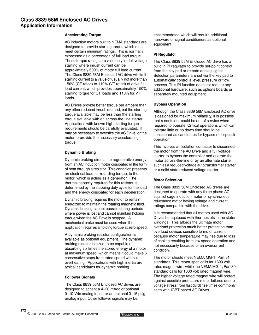 Schneider Electric 58 TRX manual Accelerating Torque, PI Regulator, Dynamic Braking, Follower Signals, Bypass Operation 