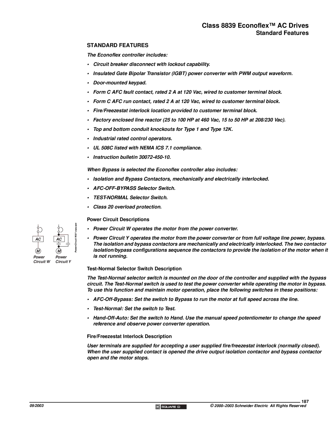 Schneider Electric 58 TRX manual Standard Features, Power Circuit Descriptions, Test-Normal Selector Switch Description 