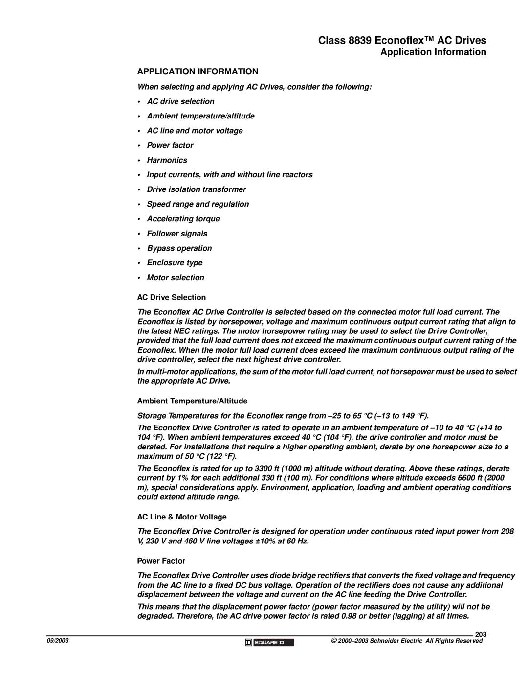 Schneider Electric 58 TRX manual Application Information, 203 
