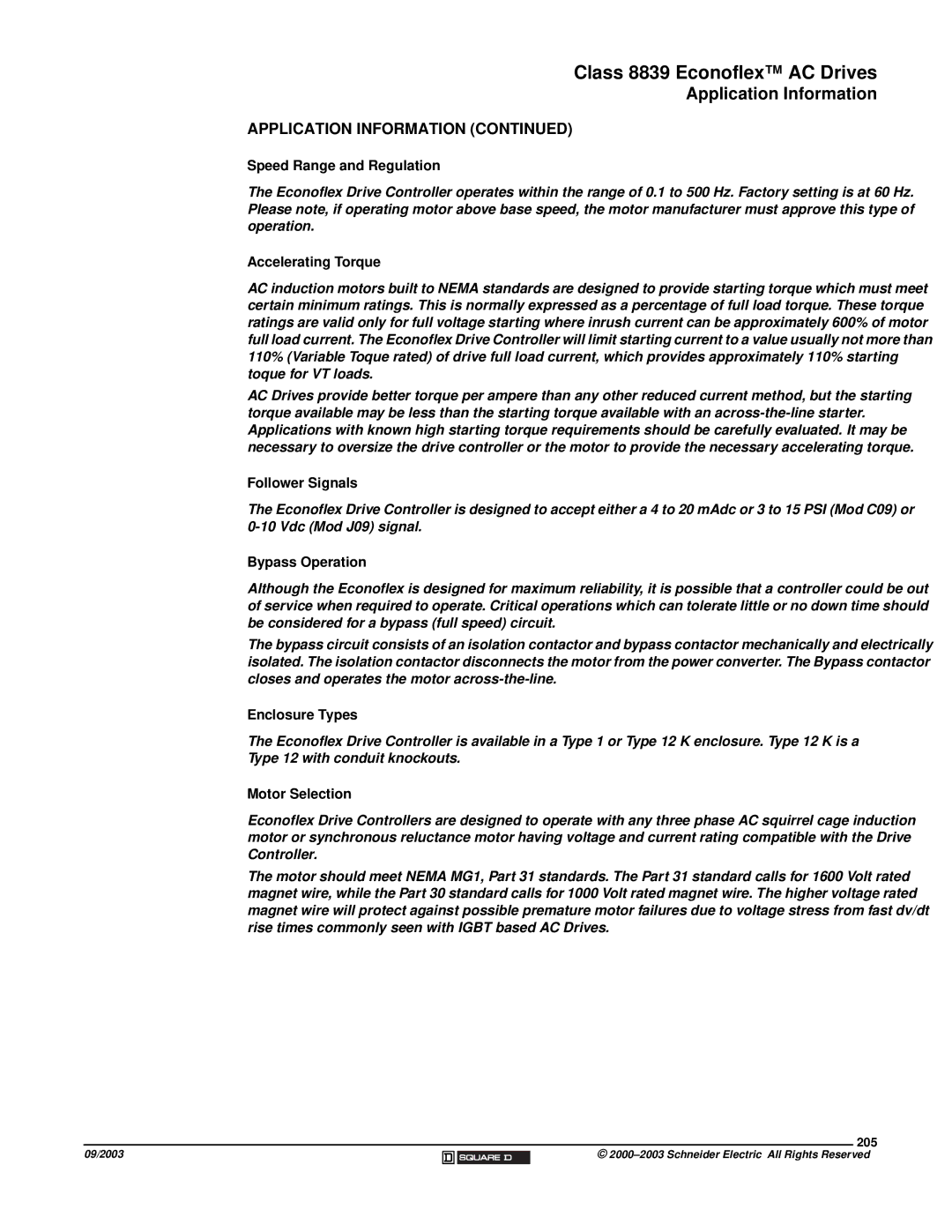 Schneider Electric 58 TRX manual Speed Range and Regulation, 205 