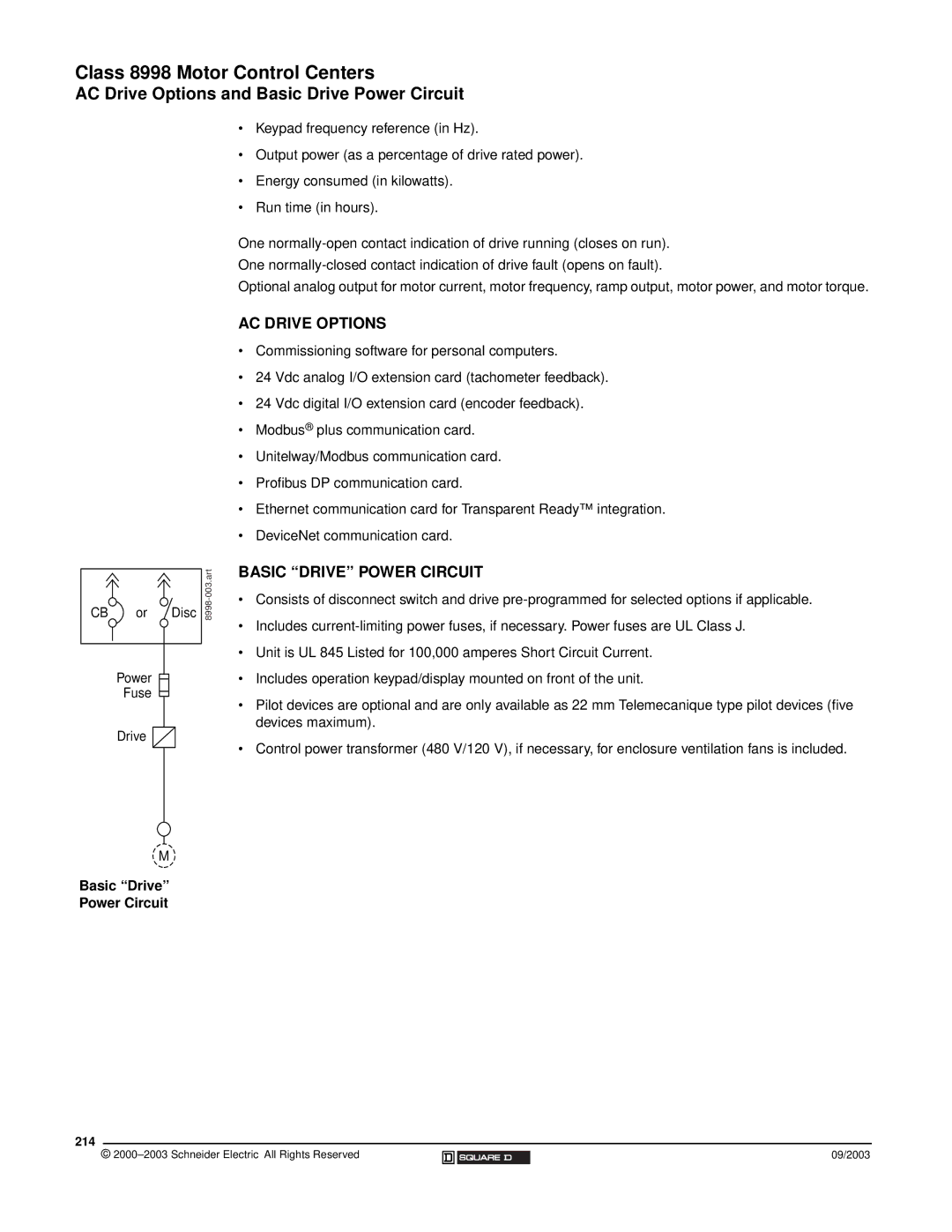 Schneider Electric 58 TRX manual AC Drive Options and Basic Drive Power Circuit, 214 