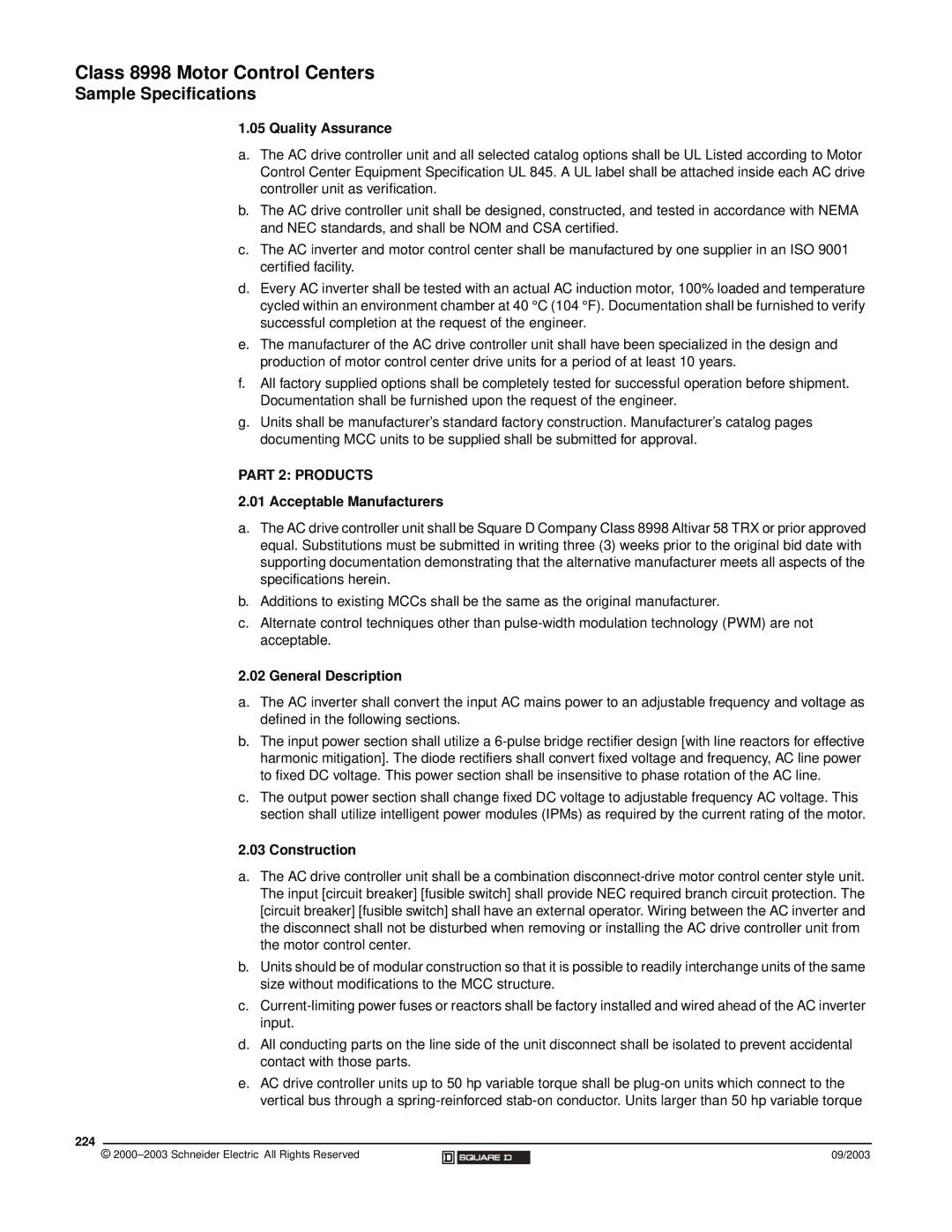 Schneider Electric 58 TRX manual Quality Assurance, 224 