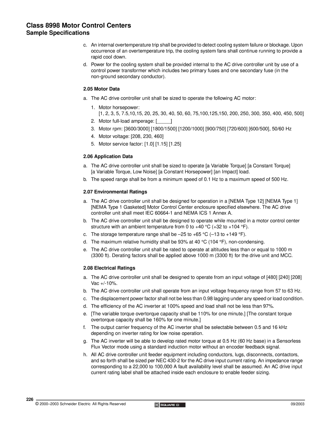 Schneider Electric 58 TRX manual Electrical Ratings, 226 