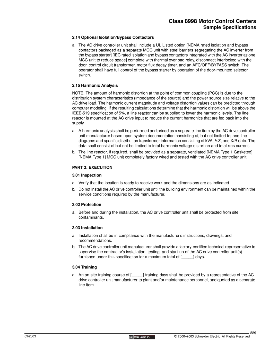 Schneider Electric 58 TRX manual Optional Isolation/Bypass Contactors, Harmonic Analysis, 229 