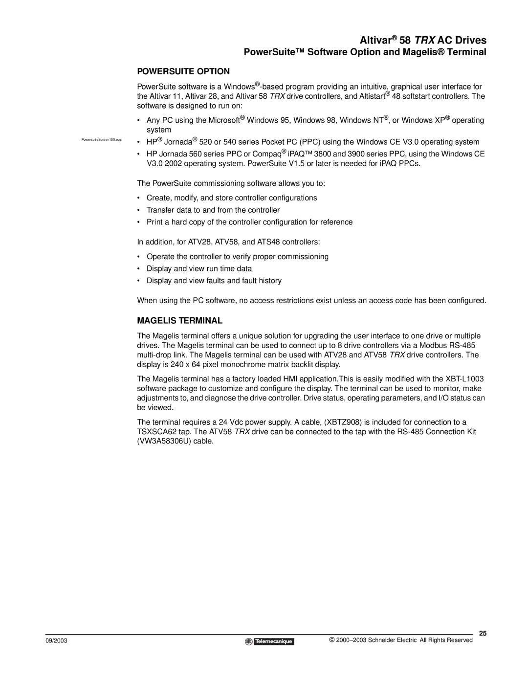 Schneider Electric 58 TRX manual Powersuite Option, Magelis Terminal 