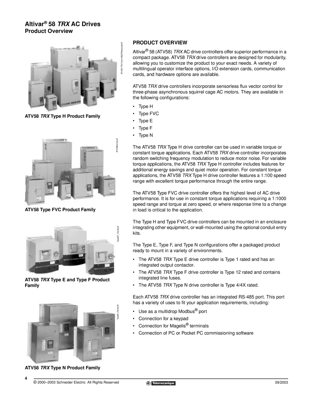 Schneider Electric 58 TRX manual Product Overview 