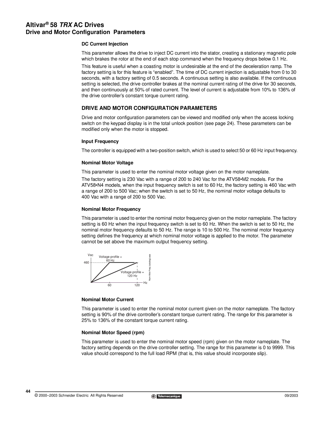 Schneider Electric 58 TRX manual Drive and Motor Configuration Parameters 