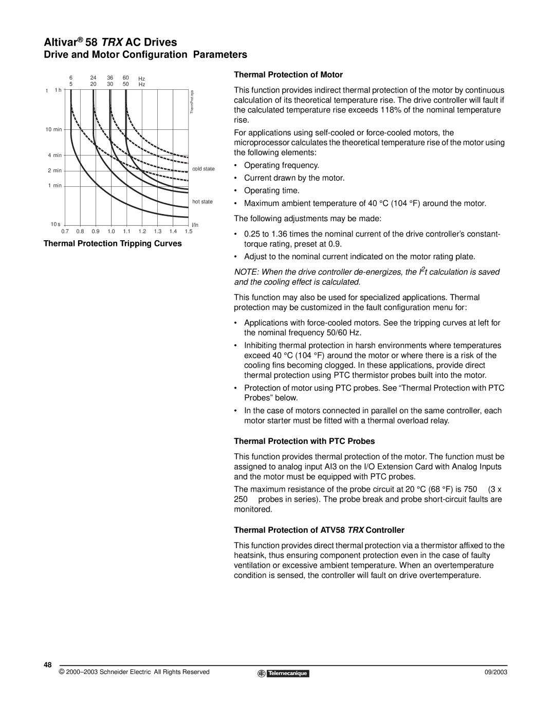 Schneider Electric manual Thermal Protection with PTC Probes, Thermal Protection of ATV58 TRX Controller 