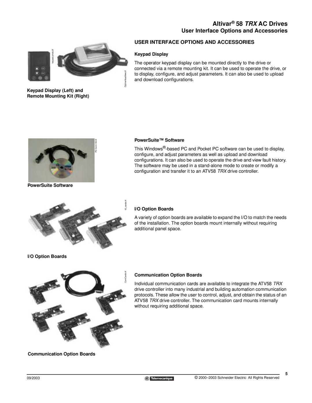 Schneider Electric 58 TRX manual User Interface Options and Accessories 