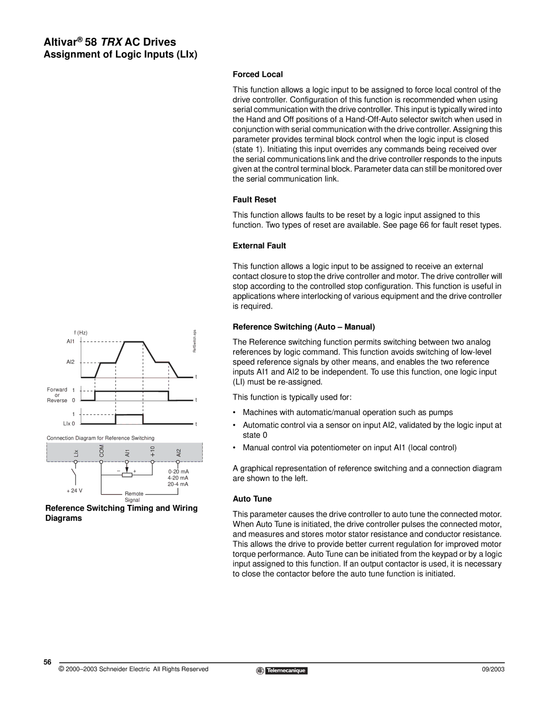 Schneider Electric 58 TRX manual Reference Switching Timing and Wiring Diagrams, Forced Local, Fault Reset, External Fault 