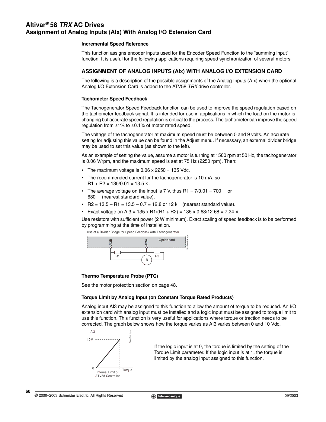 Schneider Electric 58 TRX manual Incremental Speed Reference, Tachometer Speed Feedback, Thermo Temperature Probe PTC 