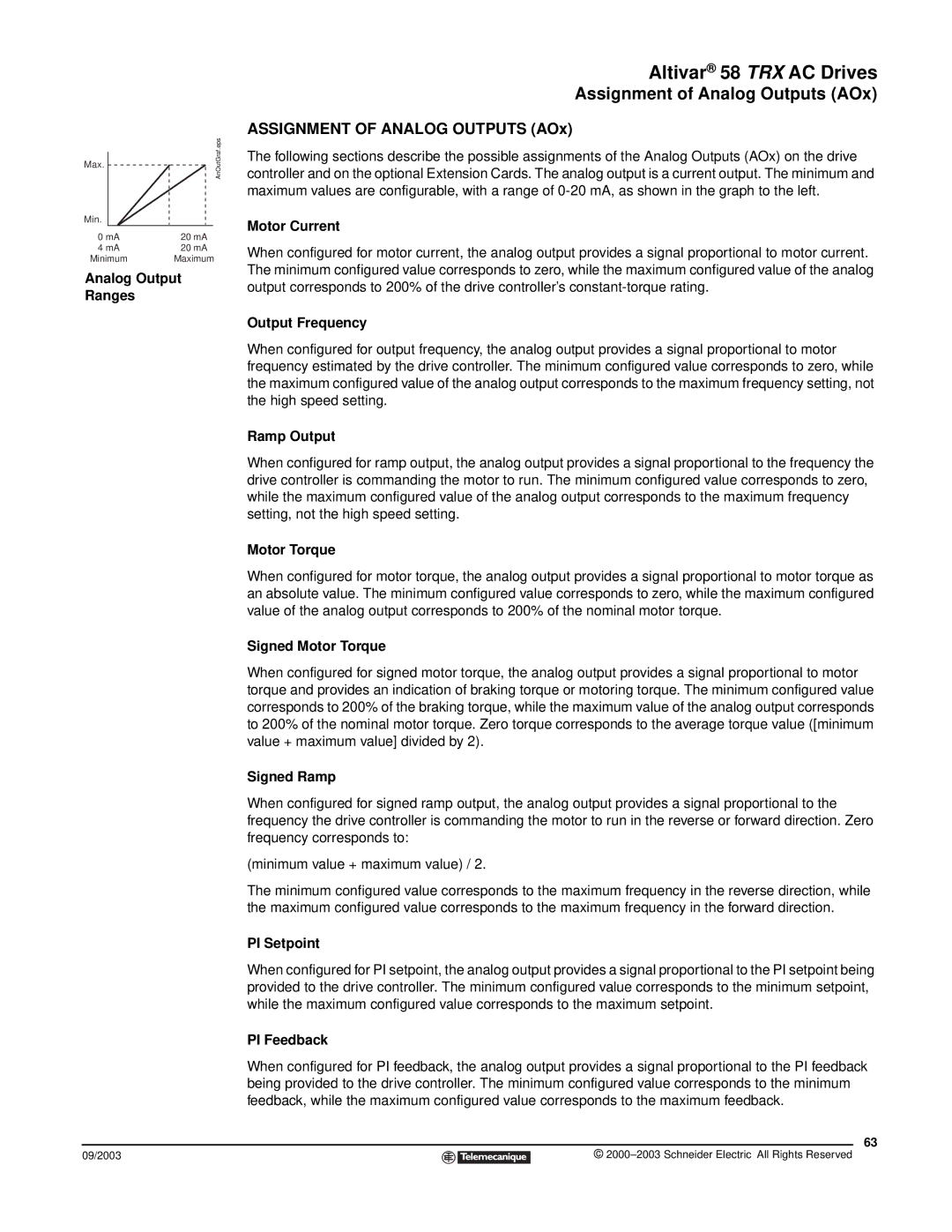 Schneider Electric 58 TRX manual Assignment of Analog Outputs AOx 