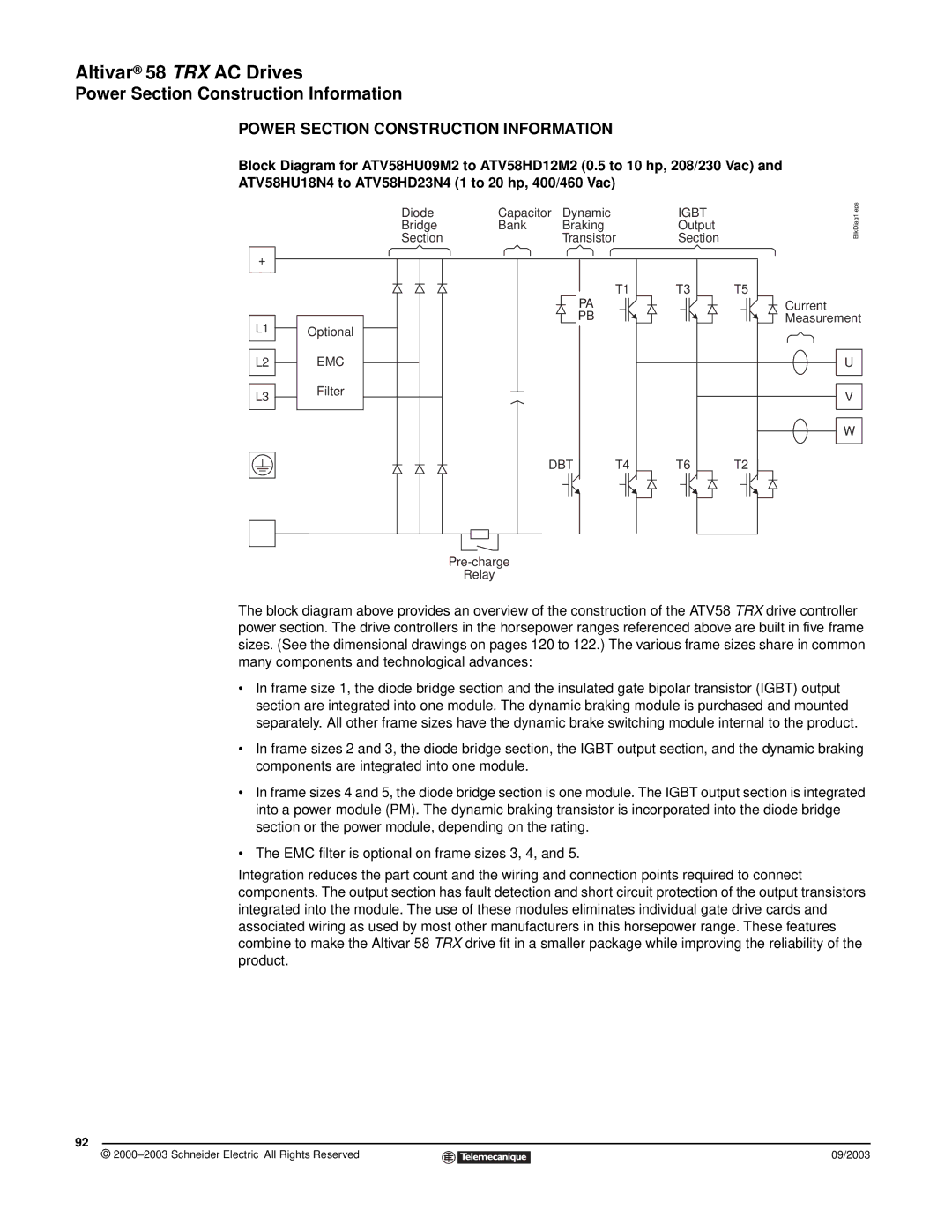 Schneider Electric 58 TRX manual Power Section Construction Information 