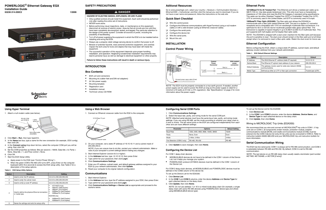 Schneider Electric 63230-314-200C2 quick start Safety Precautions, Installation, Introduction 